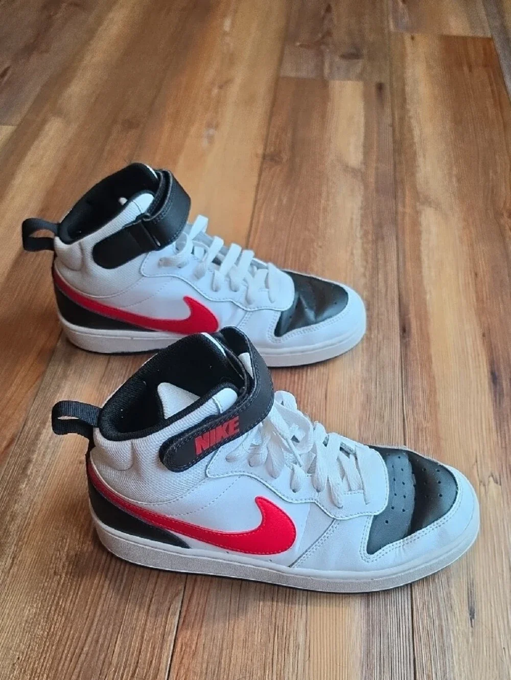 Nike Kids White High-Top Sneakers with Black and Red Accents